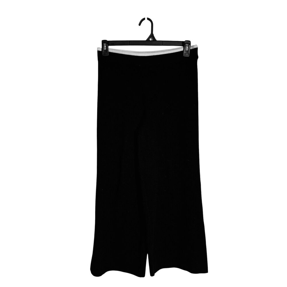 Marled Black ColorBlock Waist Wide Leg Pullon Cozy Knit Pants M Casual Lounge